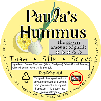 Label of Paula's Hummus The Correct Amount of Garlic
