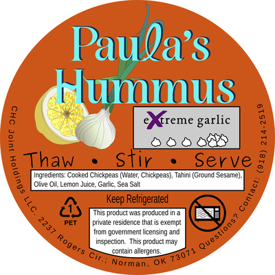 Label of Paula's Hummus eXtreme Garlic