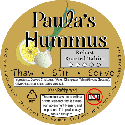 Label of Paula's Hummus Robust