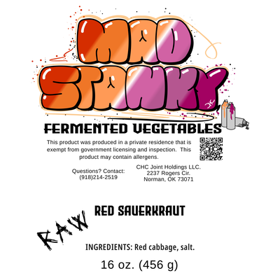 An open container of Mad Stanky Red Sauerkraut