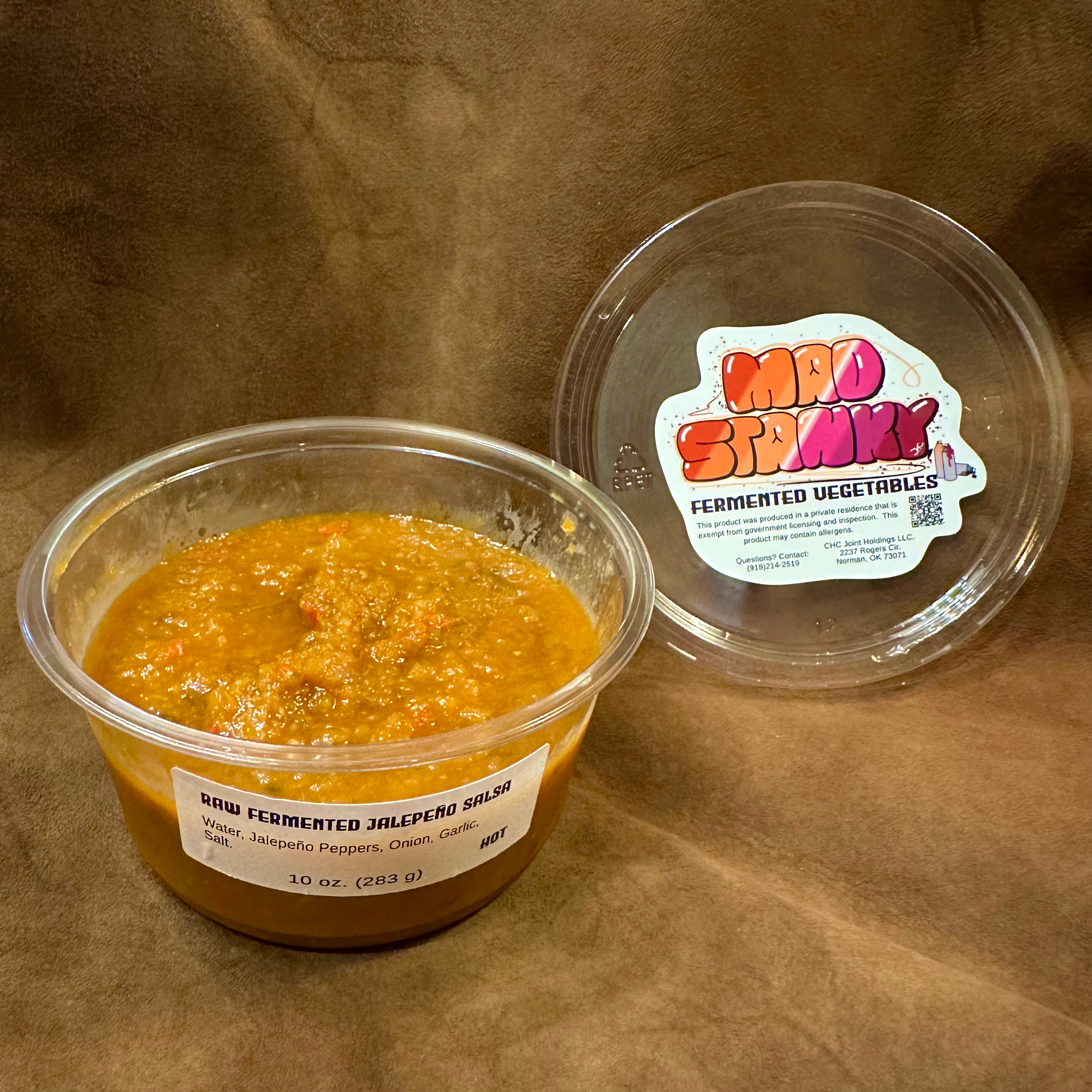 An open container of Mad Stanky Salsa - Hot