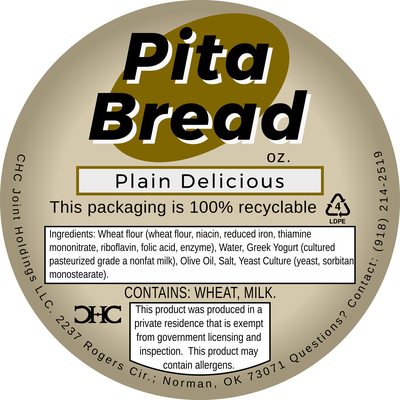 Label of Pita Bread Plain Delicious flavor