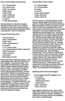 Label reverse of Thunder Miso with suggested recipes