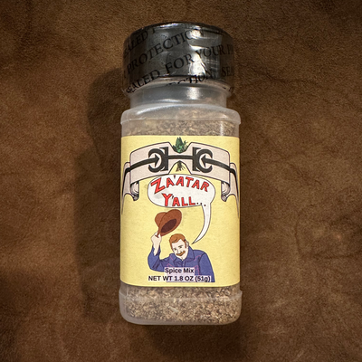 A bottle of Za'atar Y'all Spice Mix